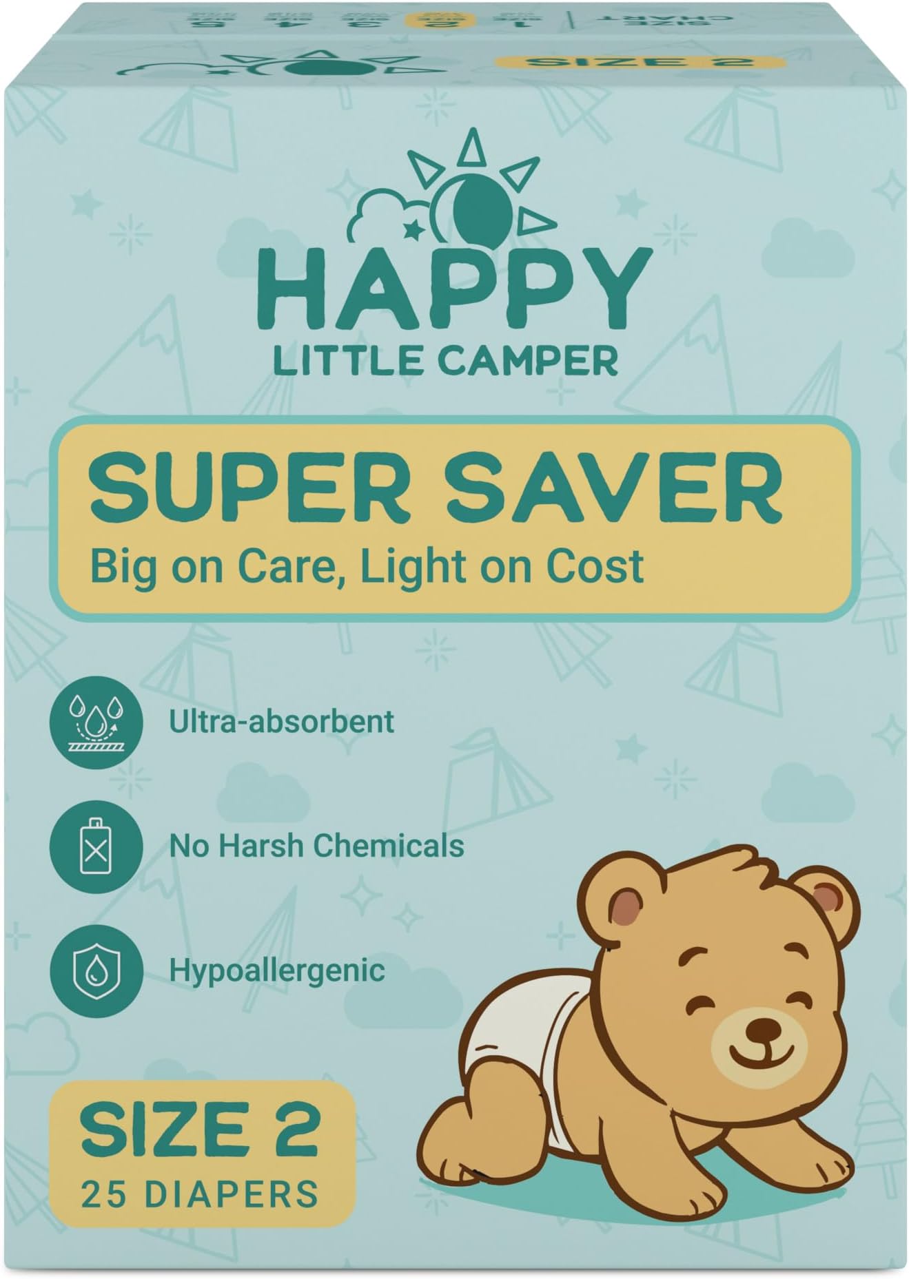 Super Saver Diapers, Size 2, 25 Count | Budget-Friendly Disposable Baby Diapers for Sensitive Skin | Hypoallergenic, Fragrance-Free, Ultra Absorbent