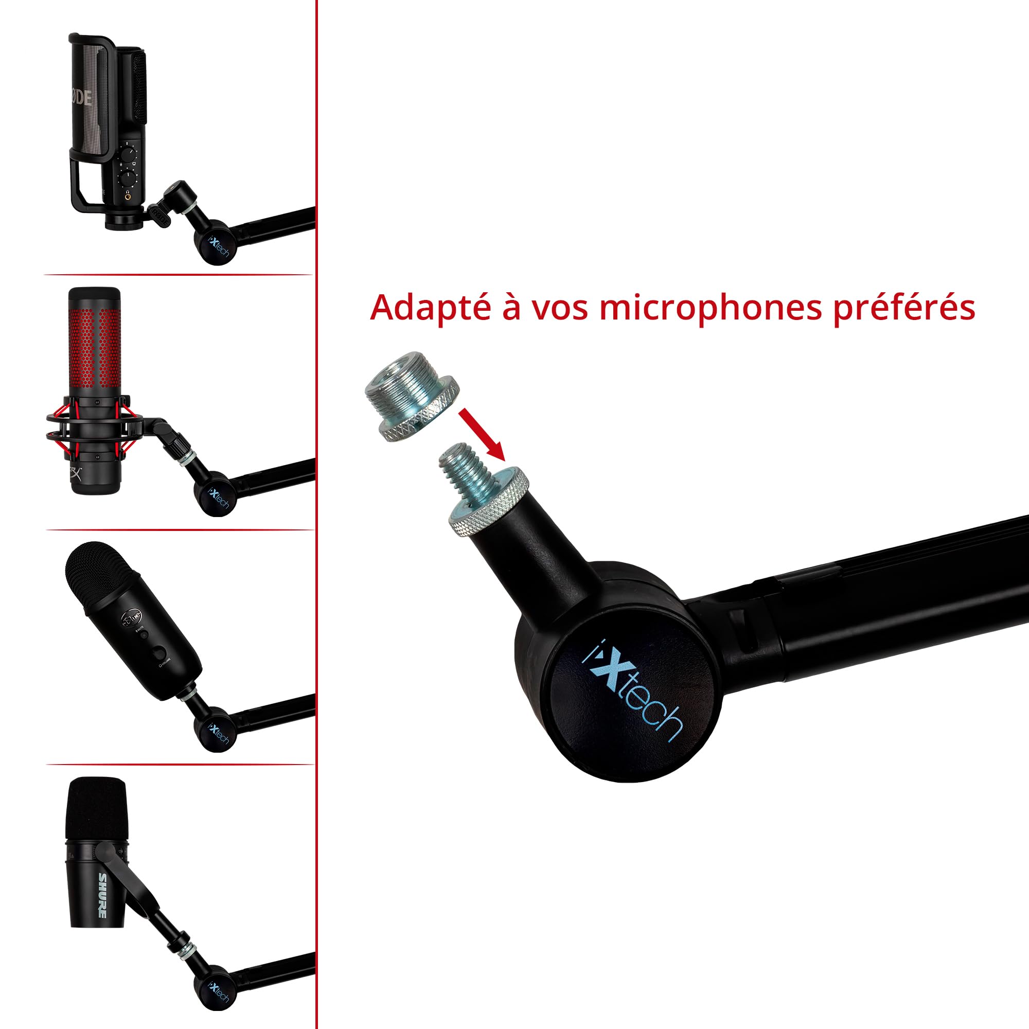 IXTECH Bras de micro avec support de bureau, rotatif à 360°, réglable et pliable, montage ciseaux pour podcast, jeux vidéo, radio et audio de studio, robuste et universel (HERO)