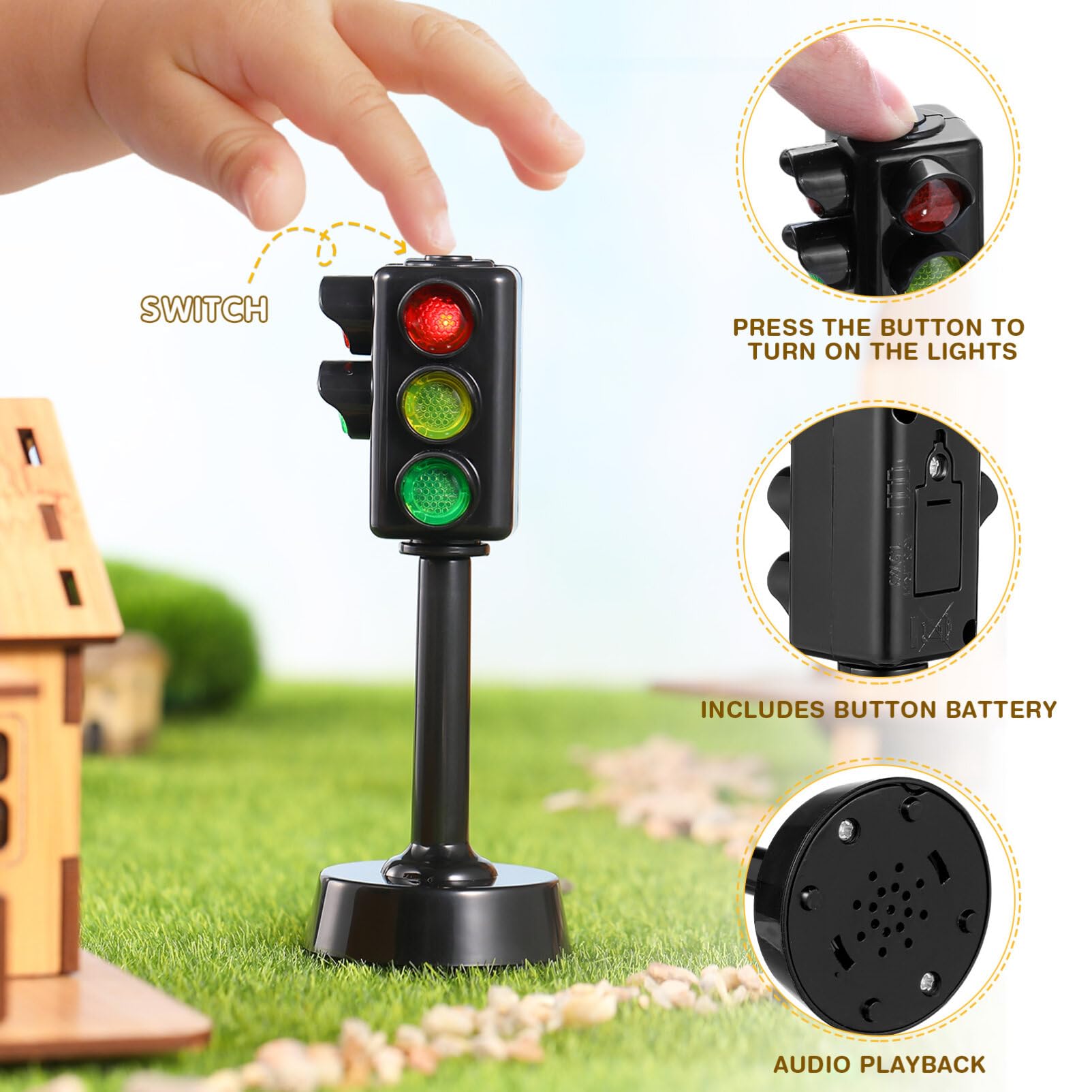 Gadpiparty 2 Pièces Feu De Circulation pour Enfants Simulation Feux De Circulation Signes Jouet Signal De Passage pour Piétons Modèle Feu Stop LED Panneau D'arrêt De Circulation Lampe