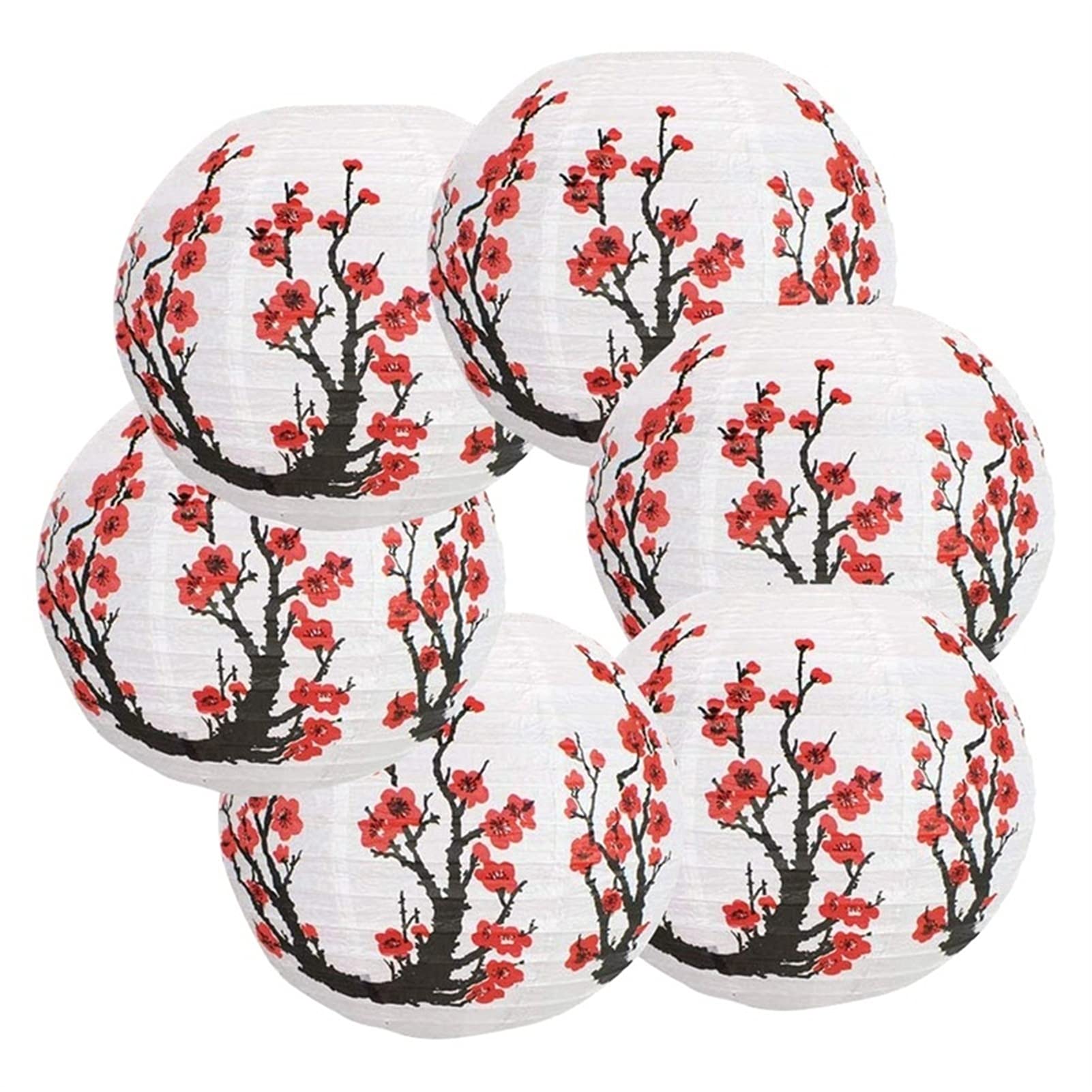 Lot de 6 lanternes de 30,5 cm - Rouge - Fleurs de cerisier - Lanternes en papier rondes chinoises japonaises - Pour la décoration de la maison de mariage