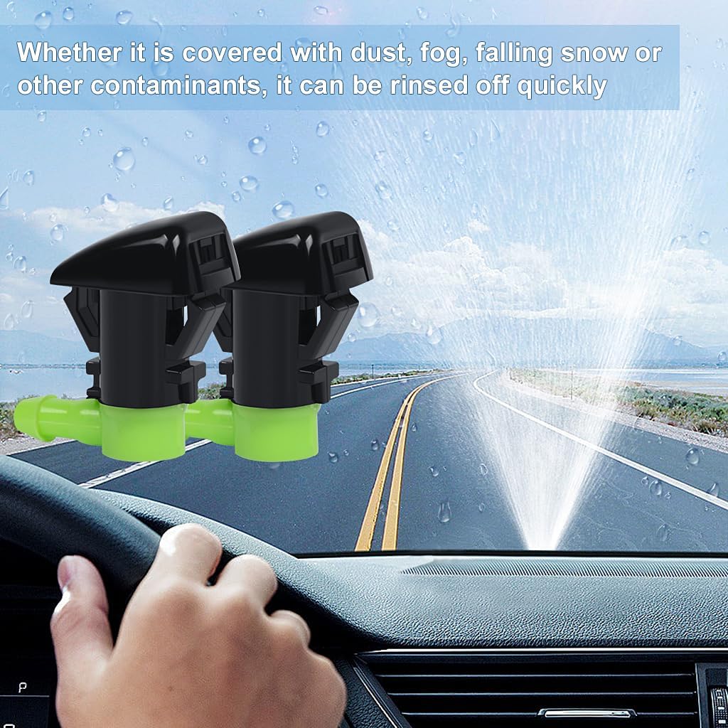 PYAGHAP Windshield Washer Nozzle Kits,2PCS Front Windshield Wiper Sprayer Nozzle with fluid hose and 3 connectors Suitable Universal fit for Chrysler, Dodge, Jeep, Ram Models.