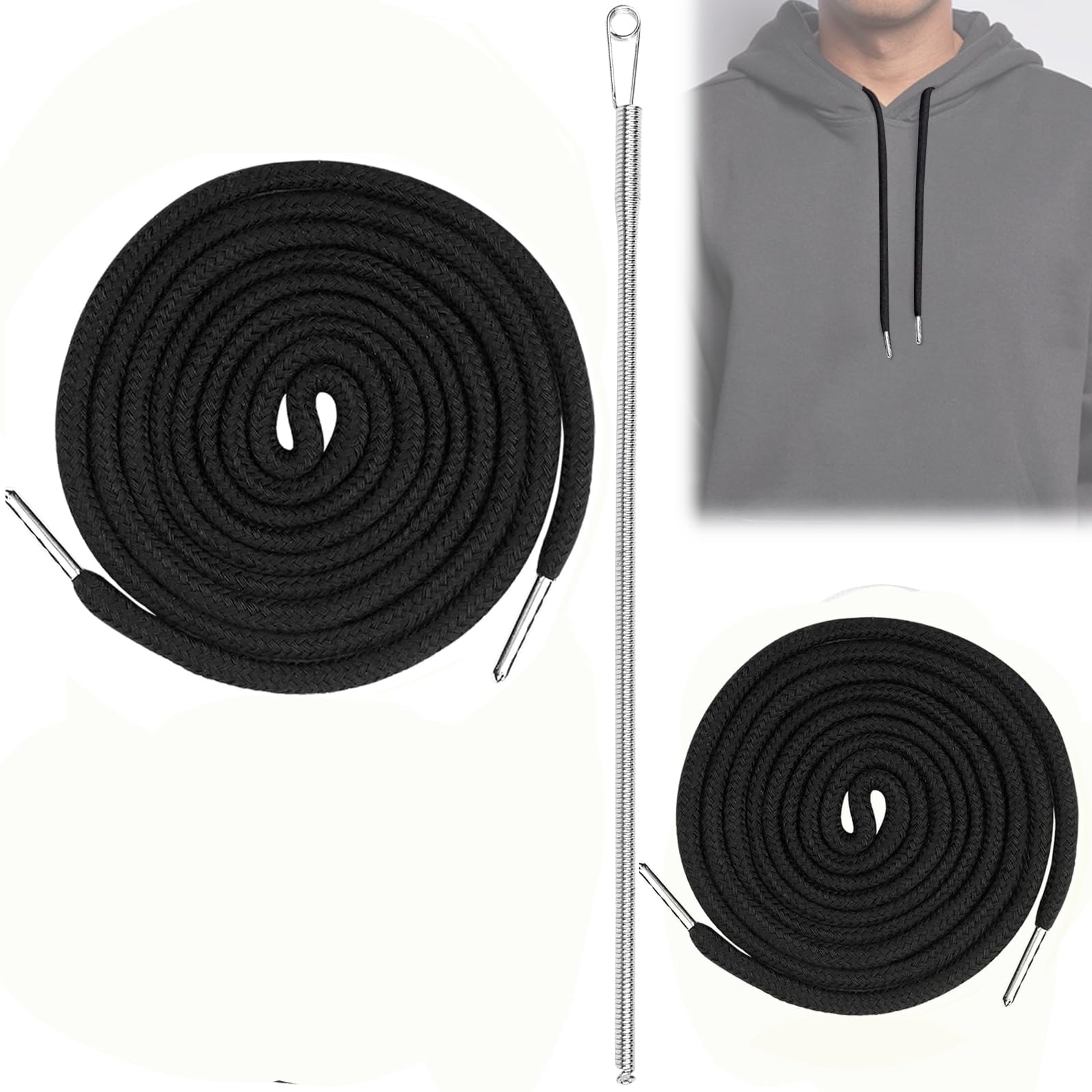 Cordoncino per pantaloni da jogging, 4 pezzi, coulisse, felpa con cappuccio, spillo, cotone, estremità cordoncino, sportivi, giacche, 130 cm, nero, blu navy