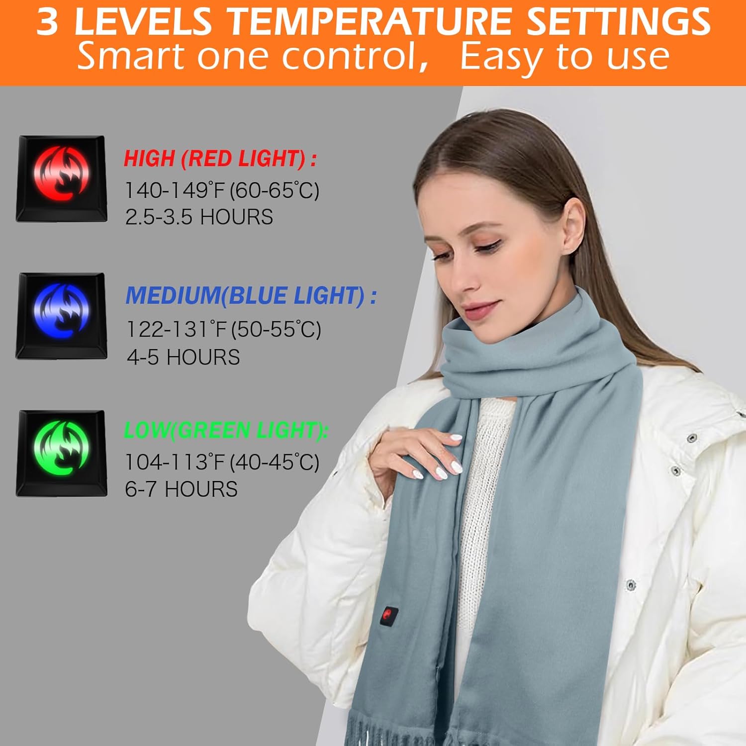 Écharpe Chauffante Blanc Rechargeable USB, Écharpe En Peluche