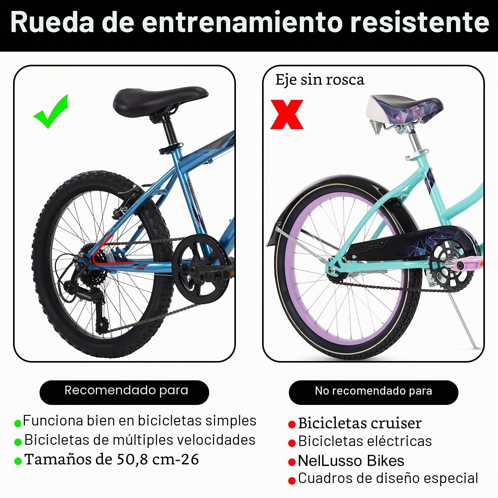 Ruedas de entrenamiento para bicicleta, par de ruedas traseras resistentes con estabilizadores montados para bicicleta variable de 16, 18, 20, 22 y 24 pulgadas, para niños y niñas (negro)
