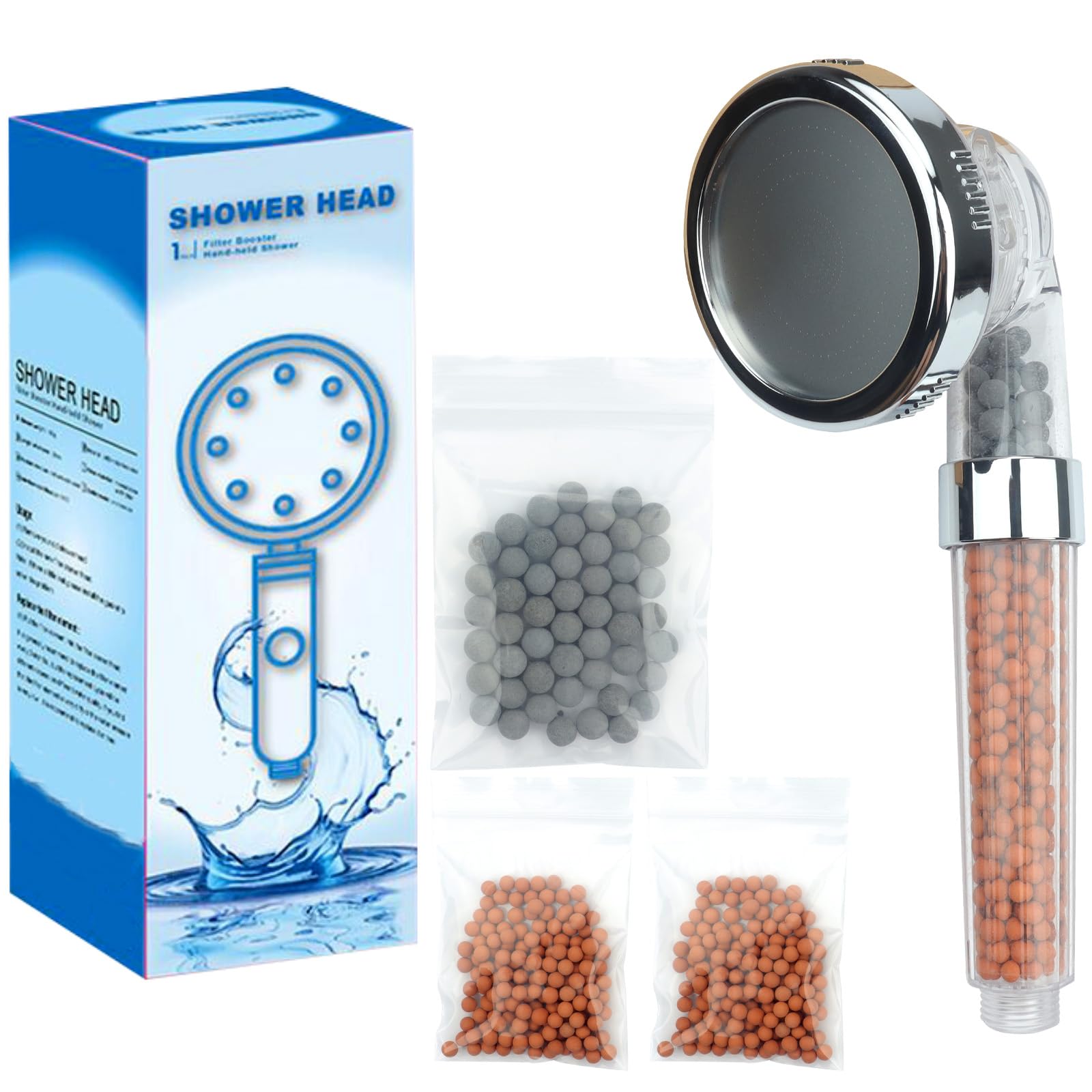 – Ionic Shower Head 3 Layer Filtration High Pressure Water Saving Handheld Shower Head with Extra Replaceable Accessories Adult Children Pet Home and Gym Use