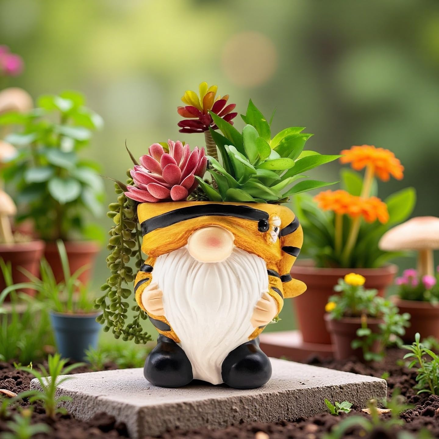 Unique Gnome Planter Pot, Cute Ceramic Gnome Flower Succulent Pot for Indoor Outdoor Plants Home Garden Spring Summer Christmas Decoration (Yellow)