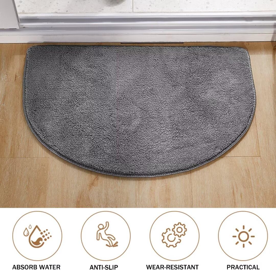Alfombrilla de baño de microfibra suave, antideslizante, semicircular, lavable y antibacteriana, alfombra de ducha de felpa absorbente de agua para el hogar, perfecta para zonas de baño.