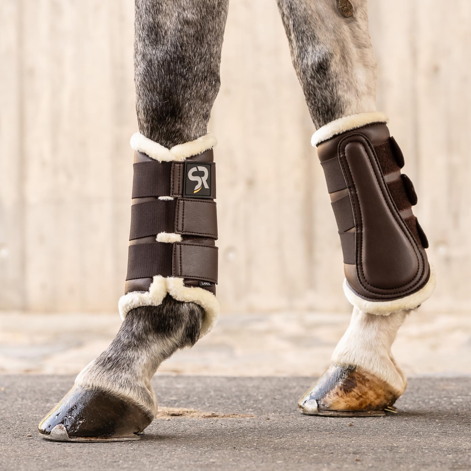 SUNRIDE Botas de Doma con Piel (Lote de 2) para Caballos - de Cuero auténtico - para Proteger contra Las Lesiones (M/28 cm, marrón)