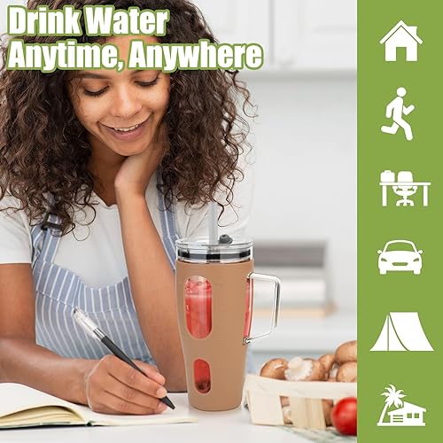 Miniatura 6 de Sursip Vaso de vidrio de 40 onzas con asa, botellas de agua de vidrio con tapa y popote, taza de café helado reutilizable con funda de silicona,