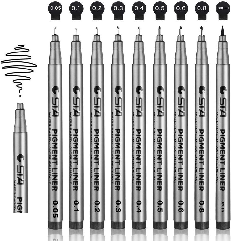 Black Micro-Pen Fineliner Ink Pens,9 Pick of Waterproof Archival ink Micro Fine Point Liner Pens for Artist Illustration Technical Drawing Office Documents Comic Manga Scrapbooking and School Using
