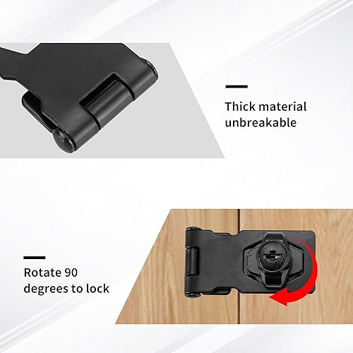 Miniatura 4 de Paquete de 4 cerraduras con llave, perilla giratoria de 4 pulgadas, cerrojo de bloqueo con llave, cerrojo negro con cerradura para armarios, puerta