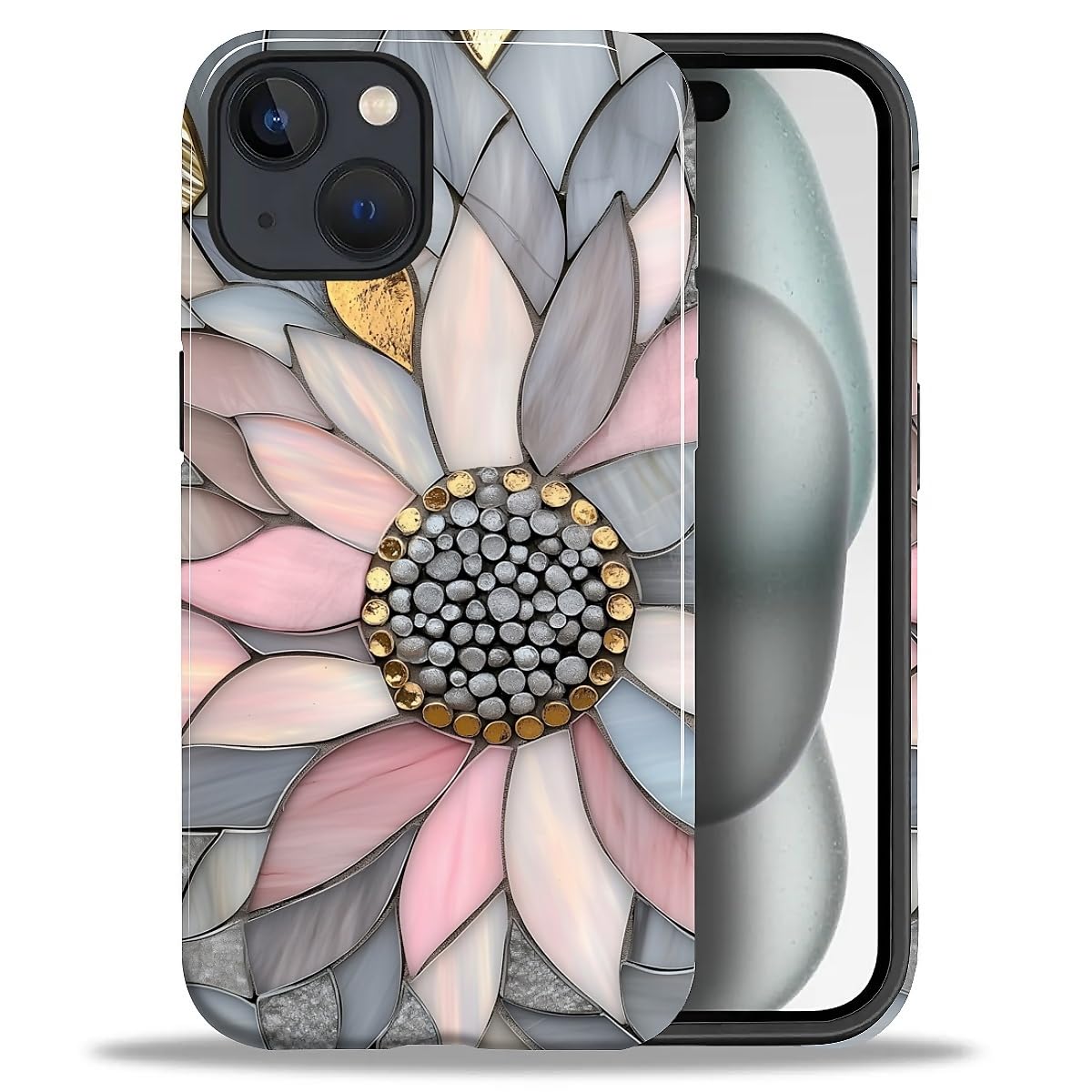 Coque iPhone 15 motif floral mosaïque finition premium - 8