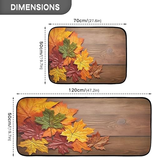 Miniatura 3 de Burbuja Maple Leaves on Wood Kitchen Rug and Mat Set of 2, Absorbent Washable Non Skid Comfort Standing Floor Mat for Kitchen Bathroom Living Room