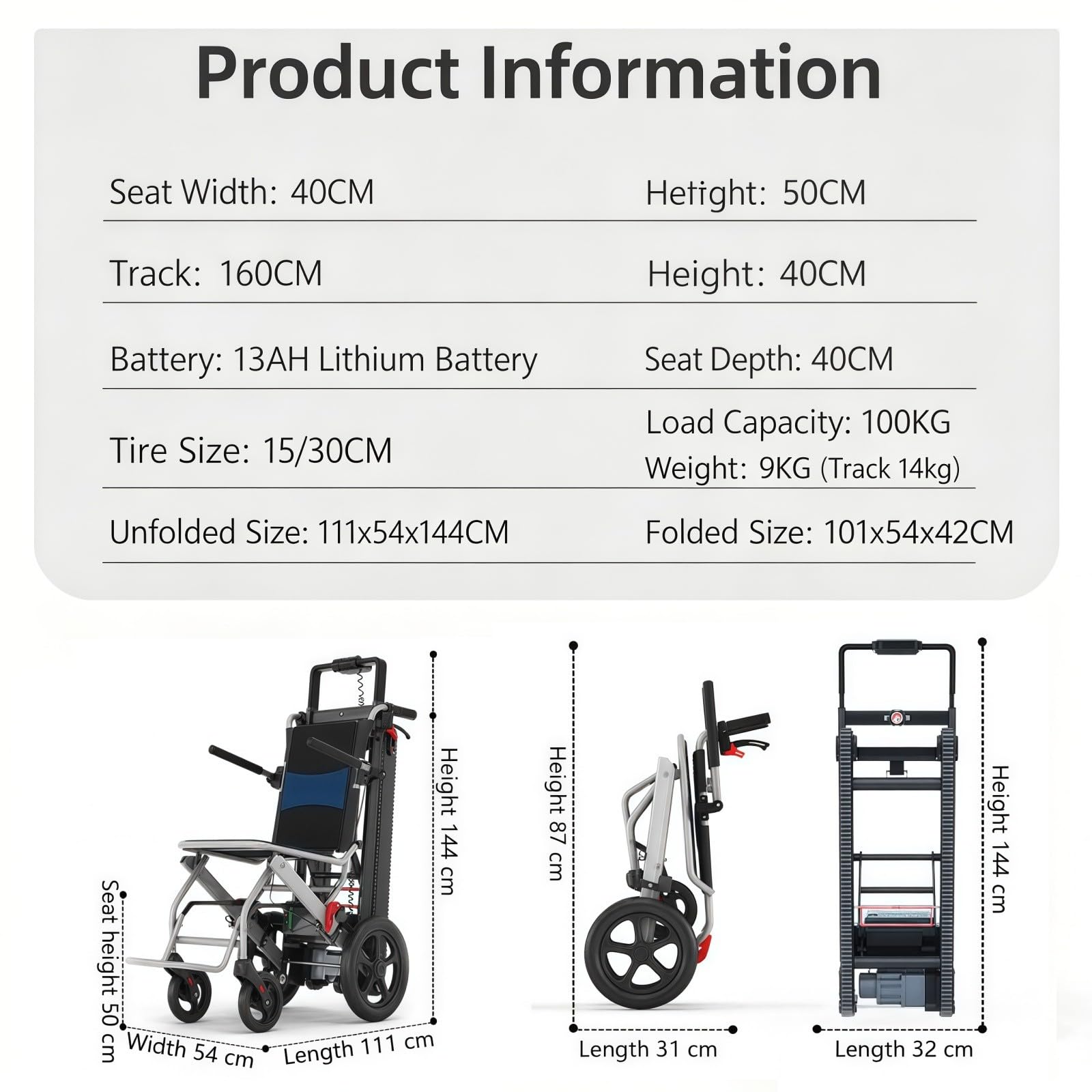 Carrello Elettrico Per Salire Le Scale,Carrello Elettrico Per Scale,Design A Due Sezioni,Ruota Posteriore Fuoristrada,Telaio In Lega Di Alluminio,Adatto A Persone Con Disabilità E Anziani