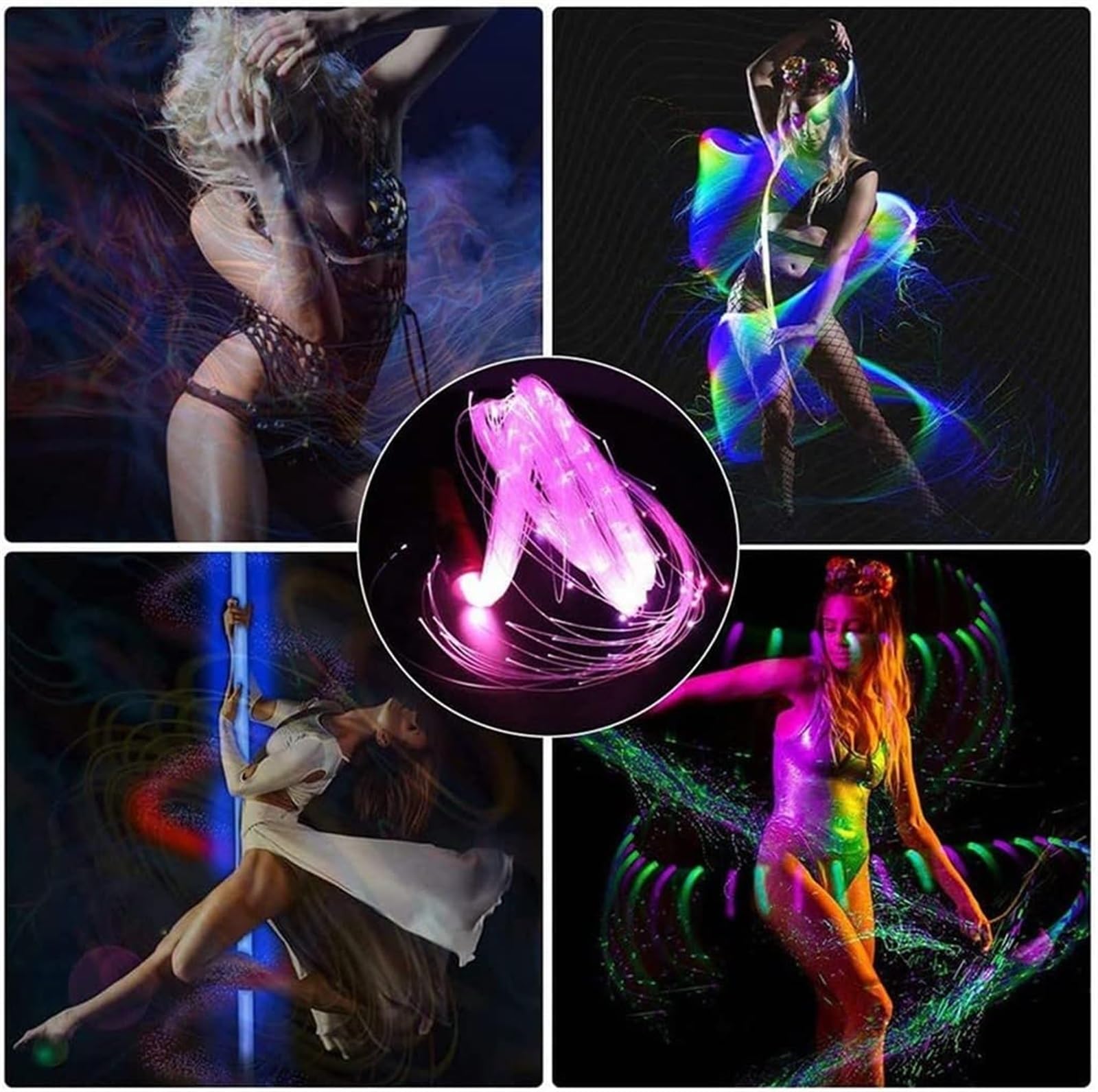 ELzEy Frusta in Fibra Ottica, Flusso di Frusta a LED, Frusta in Fibra Ottica for Feste, 4 modalità Girevole a 360° for Balli, Feste, spettacoli di luci