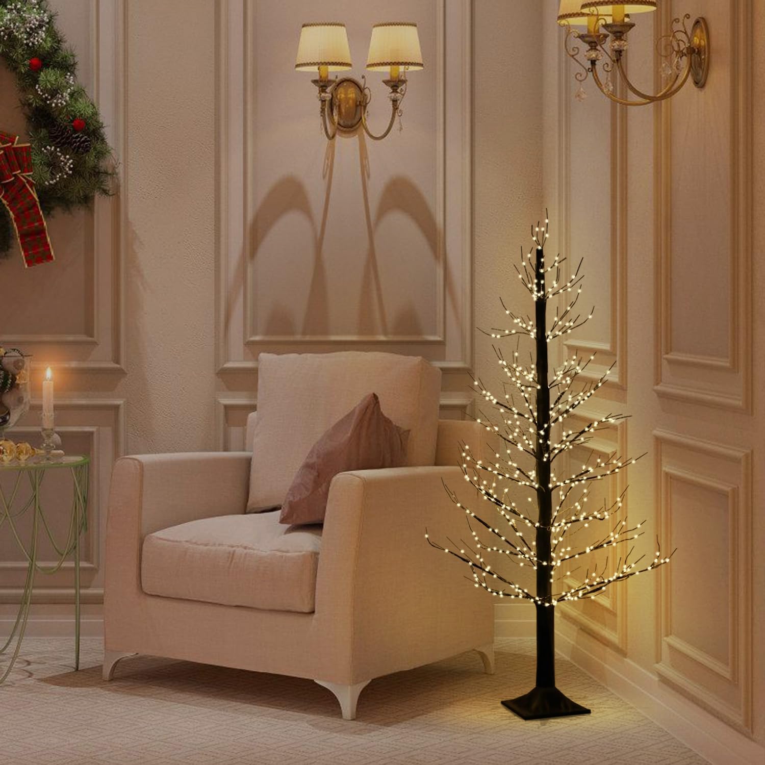 Bundle: 4ft 650-LED Lighted Black Christmas Tree (IP44 Waterproof, Indoor/Outdoor) + 90ct 3-Size (1.18-2.36") Shatterproof Halloween Balls (Purple/Orange/Green/Black) for Halloween/Fall/Christ