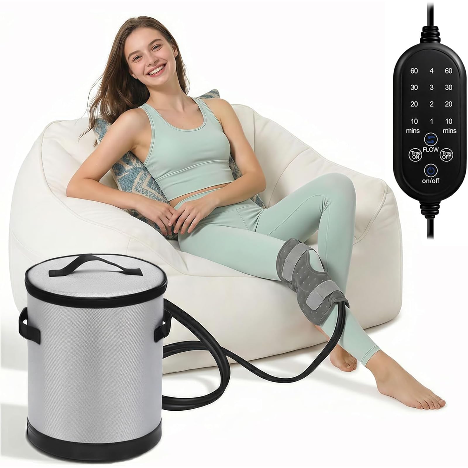 Máquina de terapia de frío para rodilla de 14 cuartos (13 L), recuperación postoperatoria de rodilla, sistema de circulación de agua helada con control remoto y temporizador, dispositivo de