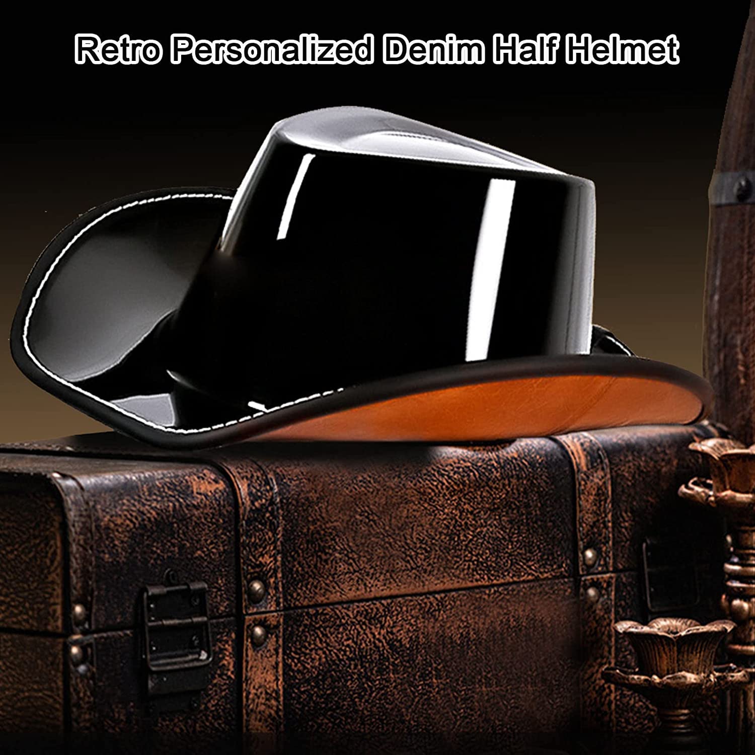 Motorradhelm Halbschalenhelm mit ECE, Vintage Cowboyhut Helm Scooter-Helm Offenem Helm Chopper Helm, für Herren Damen für Cruiser Scooter Chopper