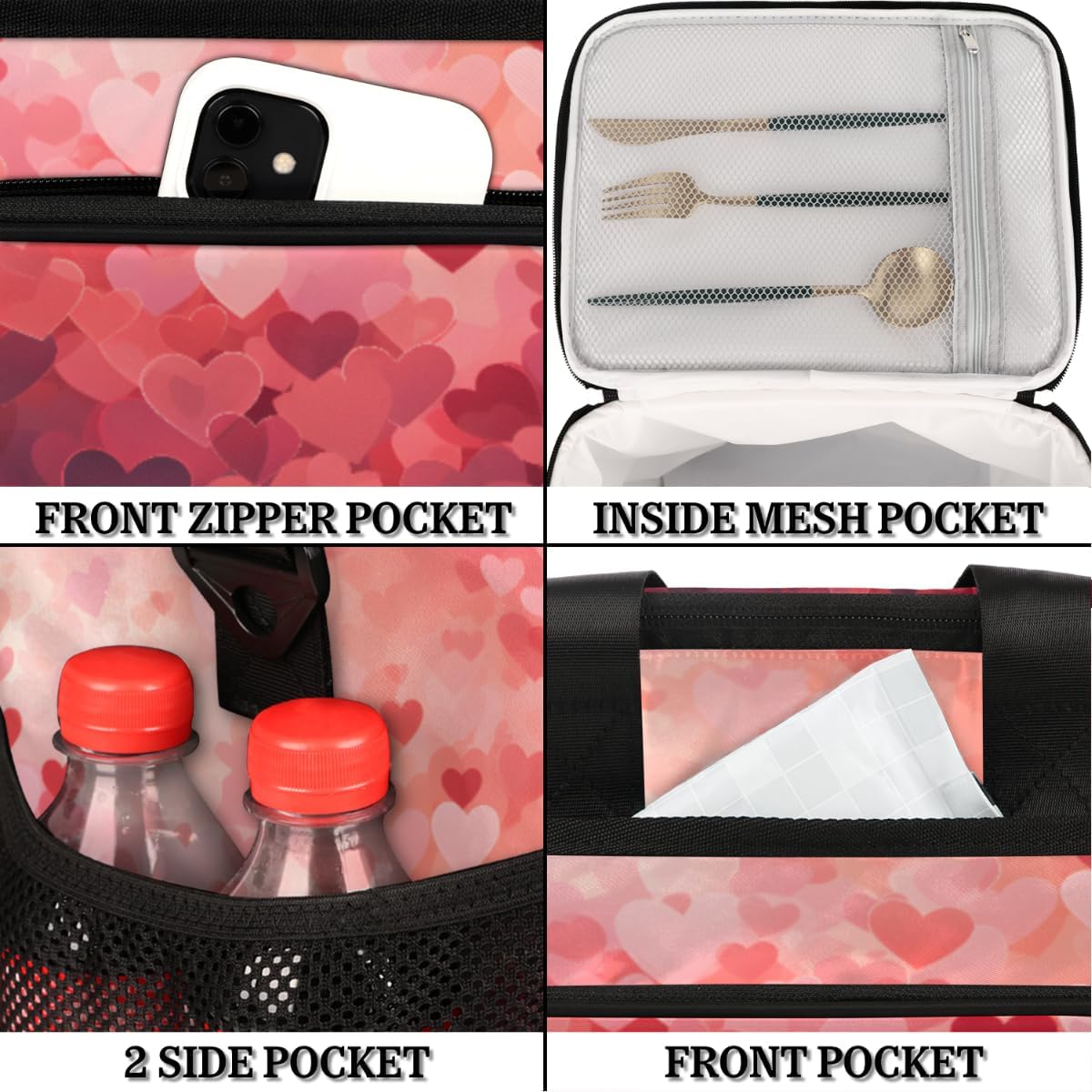 Insulated Picnic Backpack Lunch Box for Women Men Picnic Basket Tote Lunch Bag Picnic Bag Portable Lunch Bags for Picnic, Beach, Work, Trip,Office, Camp Red Decor Valentine's Day