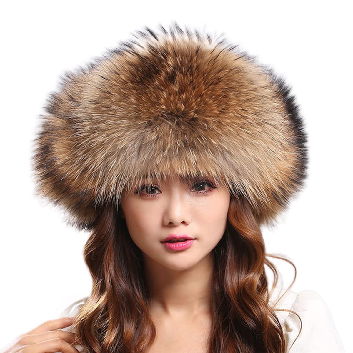 Chapeau de Trappeur pour Femme Coquille en Peau de Mouton Chaud Hiver Chapka d'aviateur Vraie Fourrure de la avec Oreille Rabat 56-60cm Taille de Tête