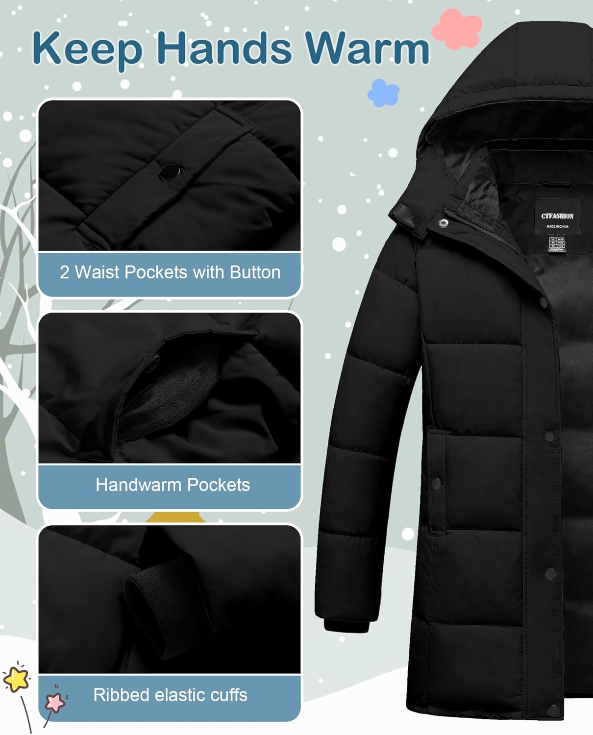 Girl's Winter Coat Kids Long Puffer Jacket Waterproof Ski Outerwear Warm Puffy Dress Coat with Hood - Image 5