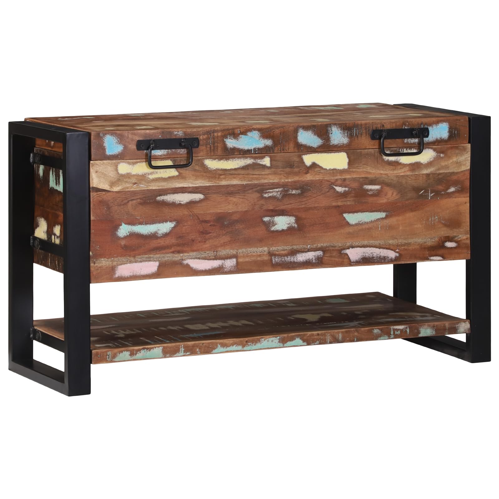 Pudełko do przechowywania, wielokolorowe, 80 x 35 x 45 cm, stare drewno, lite drewno, rustykalna skrzynka na skarby na zabawki, dekoracja i salon