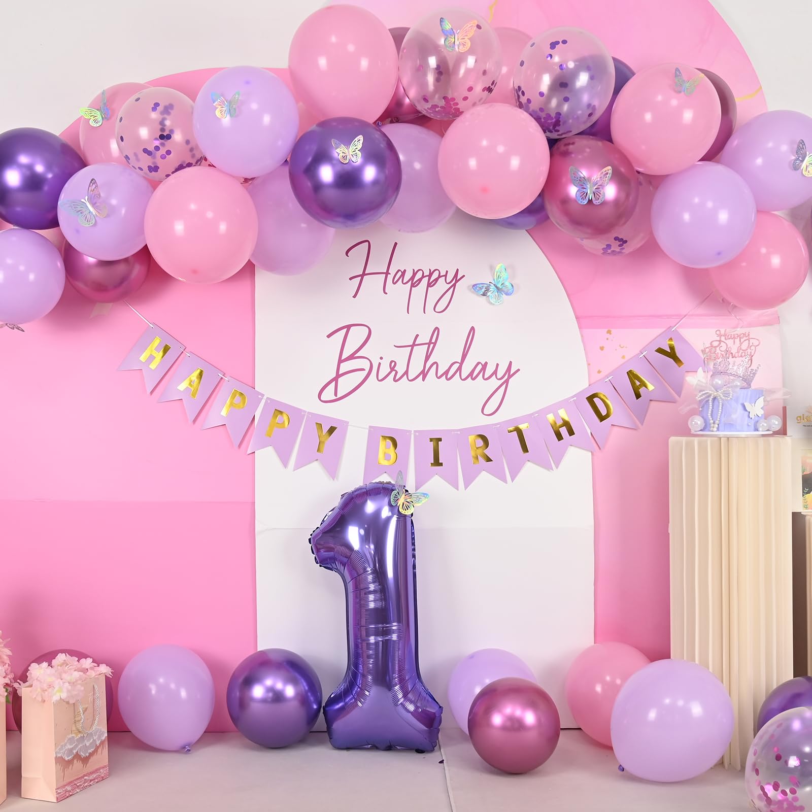 Butterfly Party Decorations Pink & Purple 1st Birthday Decorations Set ...