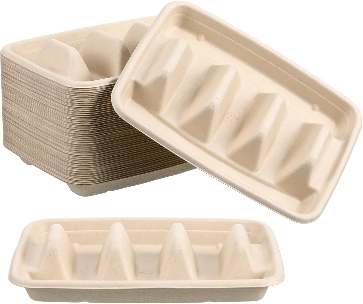 STOBAZA 50 PCS Disposable Taco Holders, Taco Plates Tray Stand with Dividers for 3 Tacos, Restaurant Party Serving Set