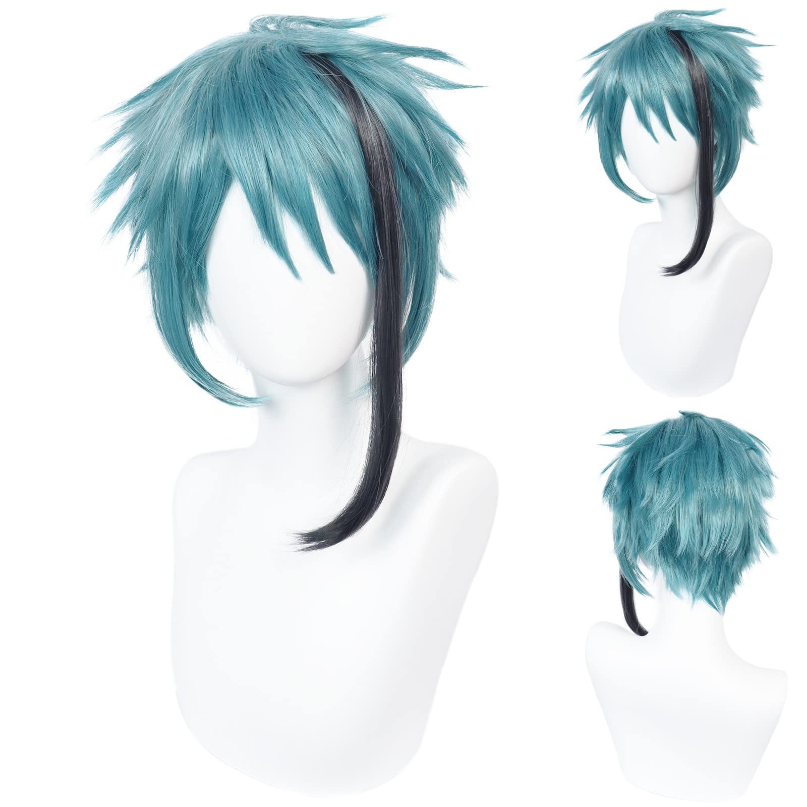JoneTing Floyd Leech Wig【+Wig Cap】 Jade Leech Wig Blue Mix Black Wig for Anime Cosplay Costume Synthetic Short Natural Wavy Wigs for Men Halloween Party