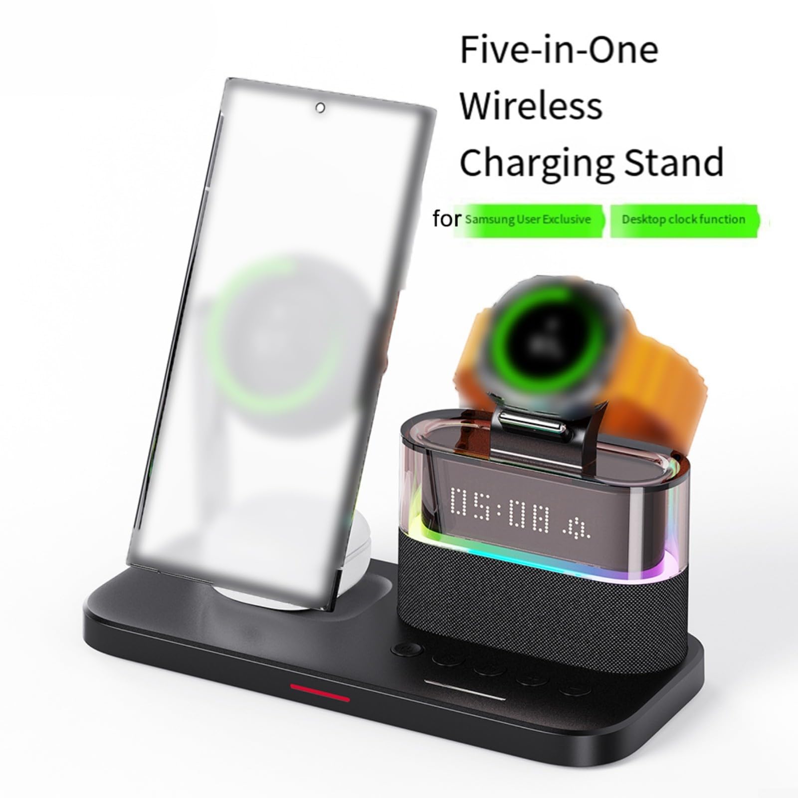 Chargeur sans fil 5 en 1 25 W pour Samsung pour Galaxy S24 S23 S22 Watch 8 Charge rapide Design compact Matériau ABS Noir (blanc)