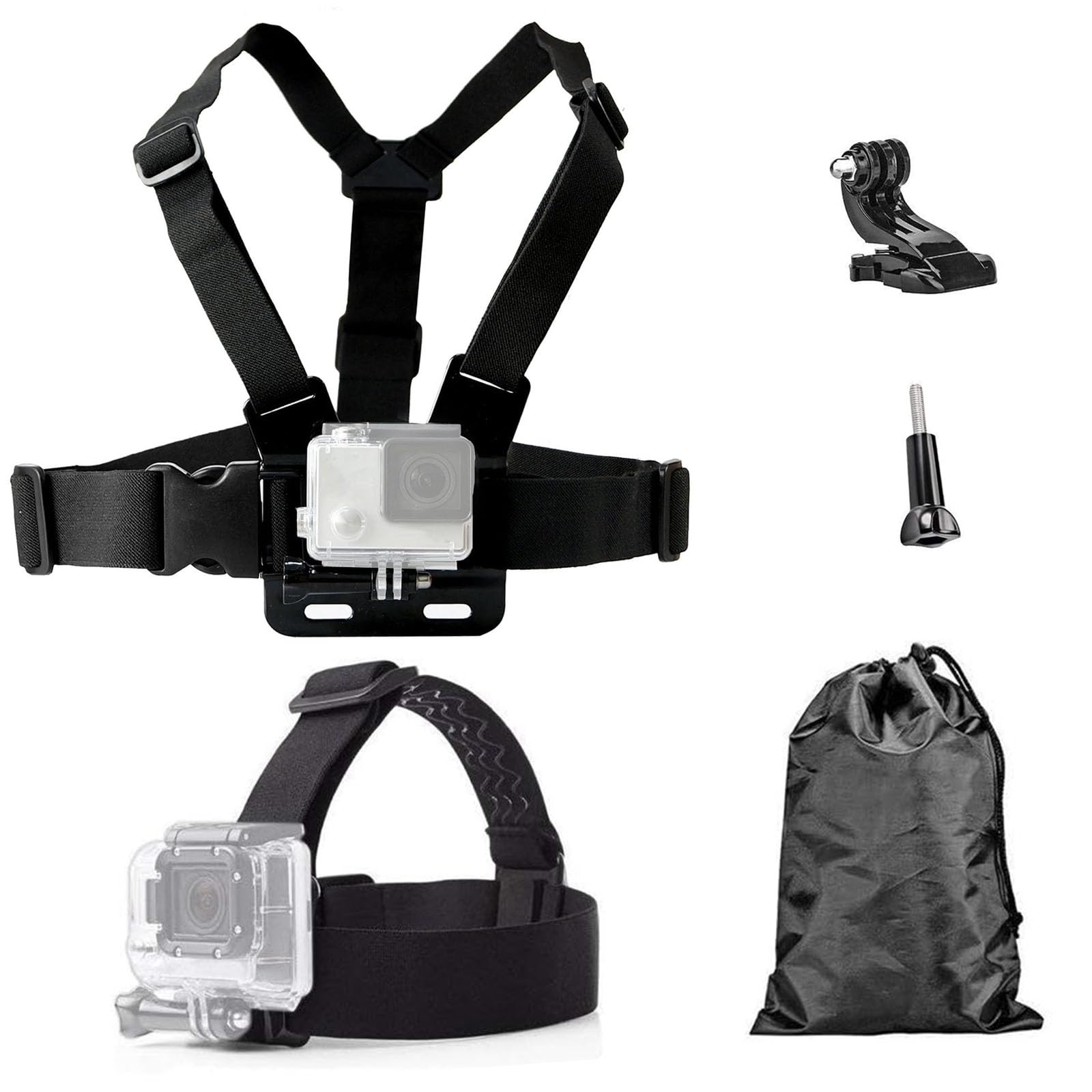 Action Camera Head Strap Chest Strap Mount Chest Harness with Carrying Bag Compatible with Gopro Hero 12 11 10 9 8 7/AKASO EK7000 Brave 4 V50/Apexcam/Dragon Touch/WOLFANG Action Camera