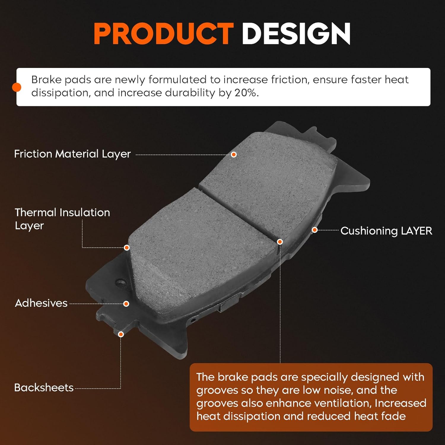Front & Rear Ceramic Brake Pads Set for Toyota Camry 2007-2017, for Avalon 2008-2018, for Lexus ES300h 13-18, ES350 07-18 8PCS