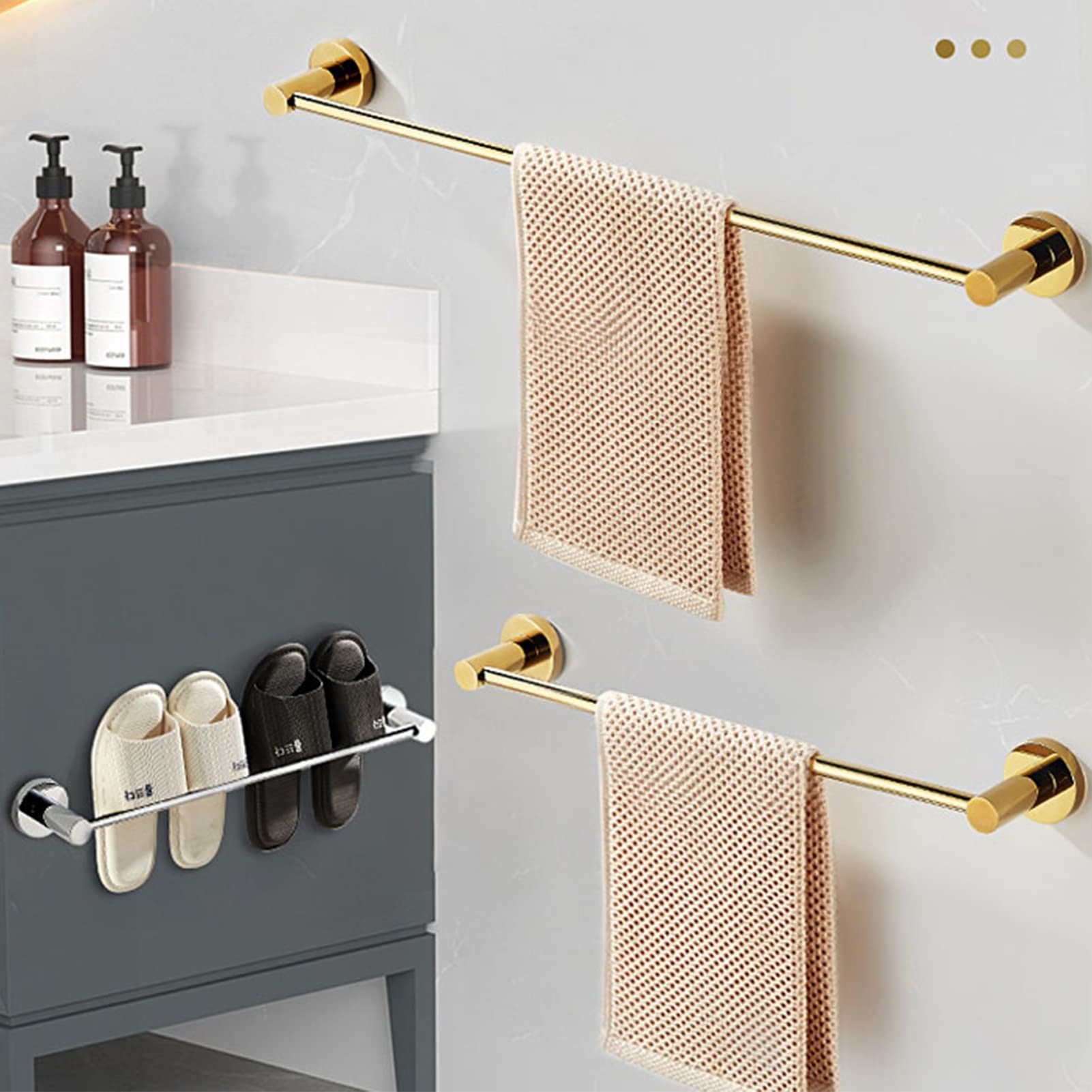 Badezimmer-Handtuchstangen, Edelstahl-Handtuchhalter, einzelne Stange für Badetücher, Handtuchhalter mit poliertem Gold-Finish, 6 Größen (30 cm - 80 cm) - Gold (Size : 60cm)
