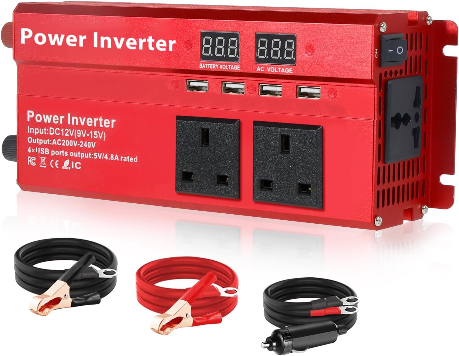 LVYUAN 2000W Power Inverter DC 12V to 240V AC Car Converter 850W Continus | Car Adapter with 4 USB 3 AC Sockets LED Display for Travel Camping RV Truck