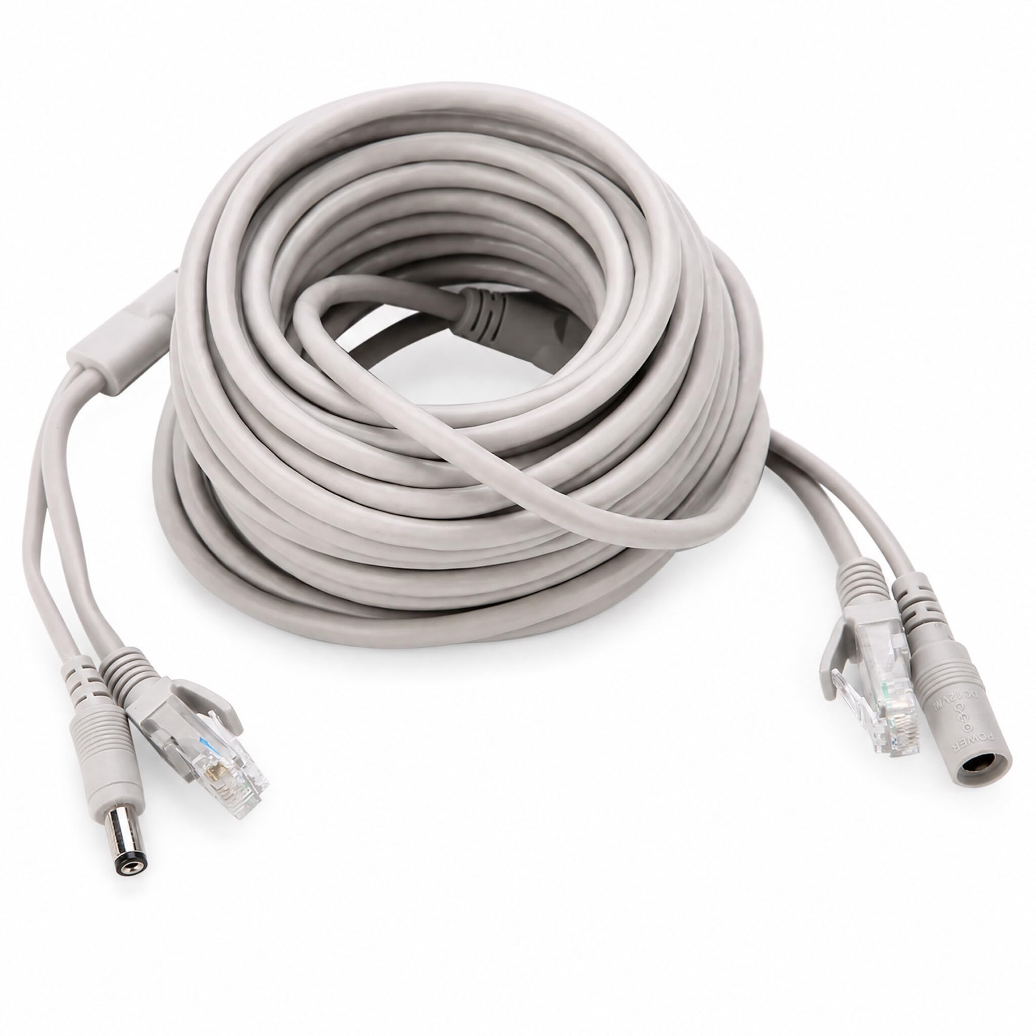 KUIDAMOS Câble de Vidéosurveillance Ethernet RJ45 + DC pour Caméras IP Système NVR 10 Mbps 100 Mbps Câble D'extension D'alimentation Cat 5 15 M pour la Surveillance de sécurité du Bureau à Domicile