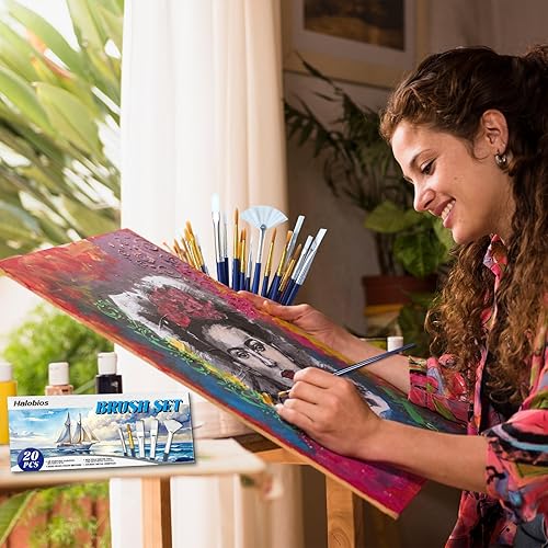 Miniatura 9 de Juego de 26 pinceles de pintura, 5 juegos de pinceles de pintura profesional para pintura acrílica, pinceles de artista para cuerpo, cara, lienzo de