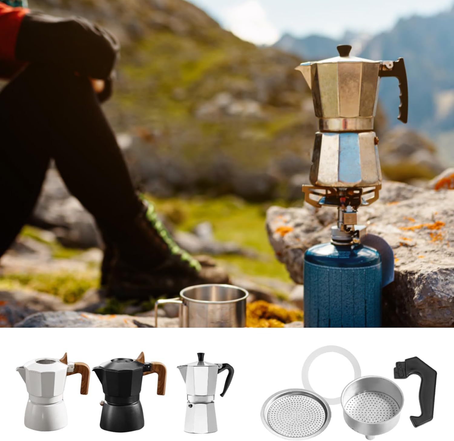Espresso Coffee Moka Pot Replacement Parts Set Include Handle Funnel Filter Gasket Seal (1 Cup) image 4