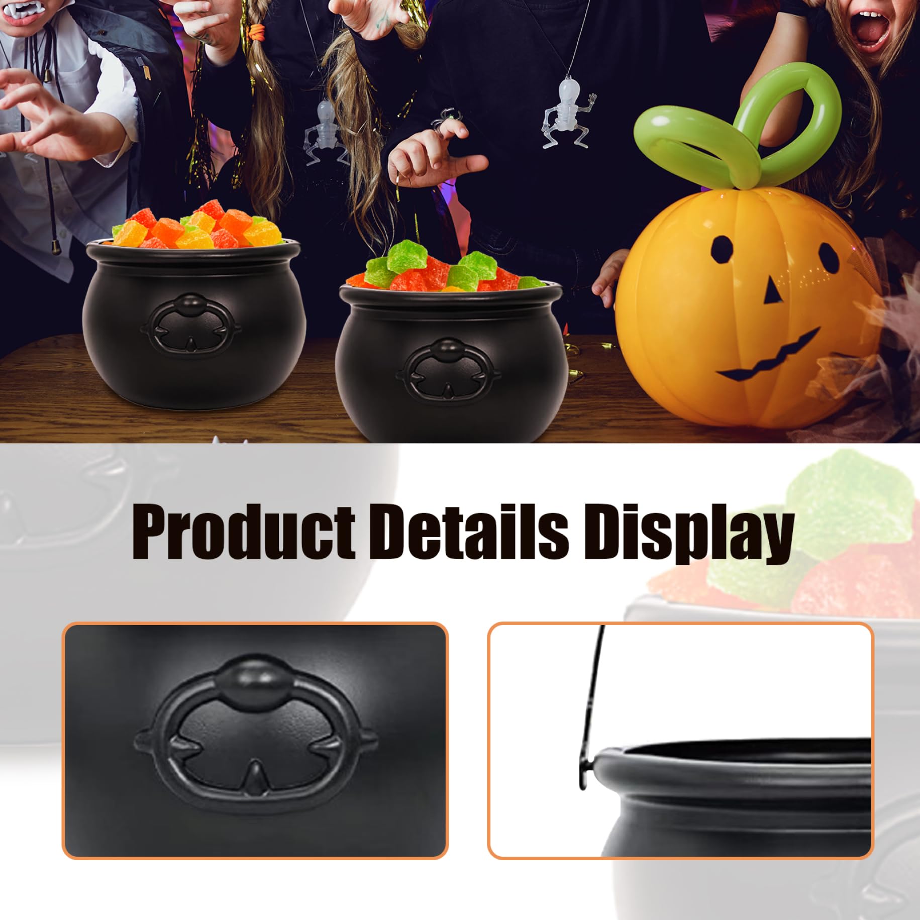 9 Piezas Caldero con Mango Caldero de Plástico Caldero Olla de Caldero Caldero de Brujas Caldero de Plástico Decorativo Resistente Tazón de Dulces de Halloween Olla de Caldero para Fiesta Bar Club