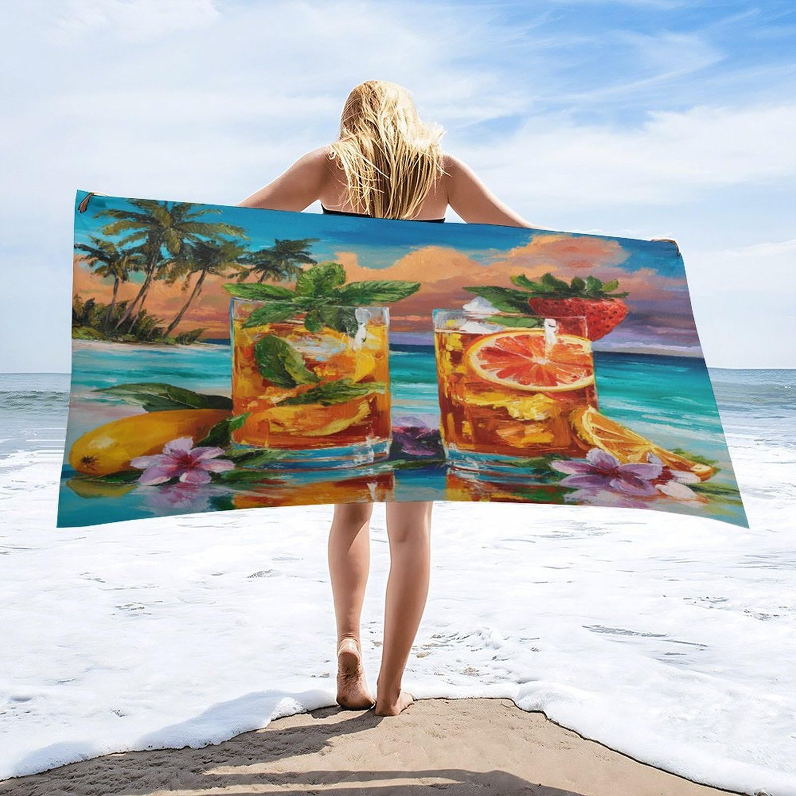 Luyysky Vintage Rustic Tropical Fruit Quick-Drying Beach Towel, Funny Natural Ocean Seaside Beach Plant Palm Trees Travel Vacation Single Sided Pile Bathroom Towels-80 W Cm X 160" L Cm