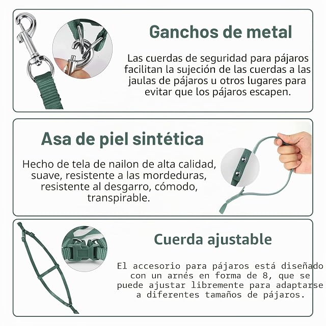 Foto 3 de 8 de Arnés para Loro y Pájaro, Correa Ajustable Antimordeduras en Nailon