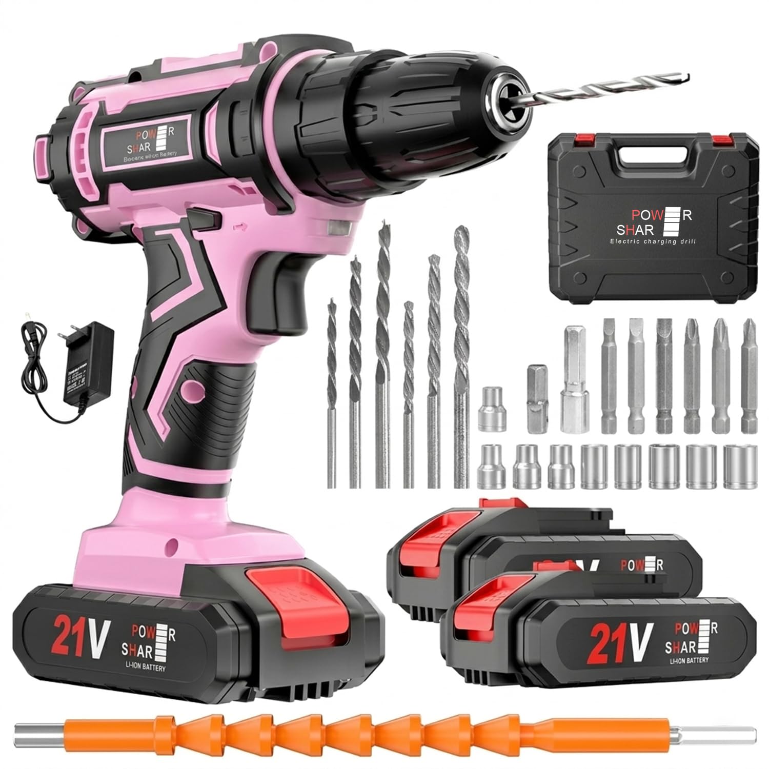 【さくら色限定】 VANBAR 電動ドリルドライバー 小型 軽量 21V 充電式 振動ドリル 最大42N.m 2段階スピード 25+3段トルク調整 無段変速 コンクリートビット スピード調節 1300mAhバッテリー2個付 磁気ビット付 LEDライト 小型 コードレス インパクト機能 木工 DIY 穴あけ ネジ締め 家具組み立て 初心者向き