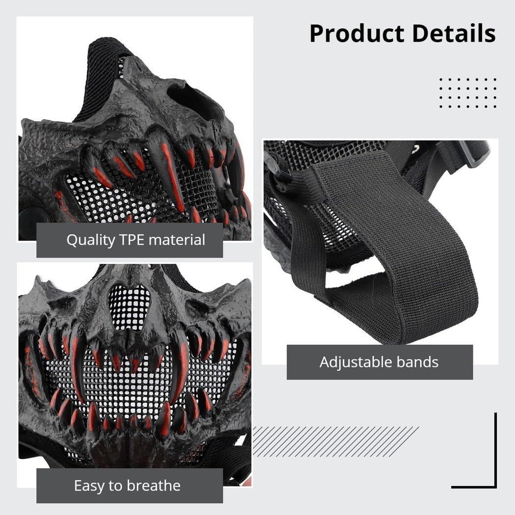 Face Masks for Airsoft, Half Protective Masks with Adaptable Bands, Tactical Face Masks Ideal for Halloween Cosplay Cs Games for Men and Women