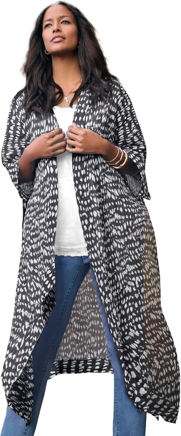Roaman's Women's Plus Size Flowy Chiffon Duster