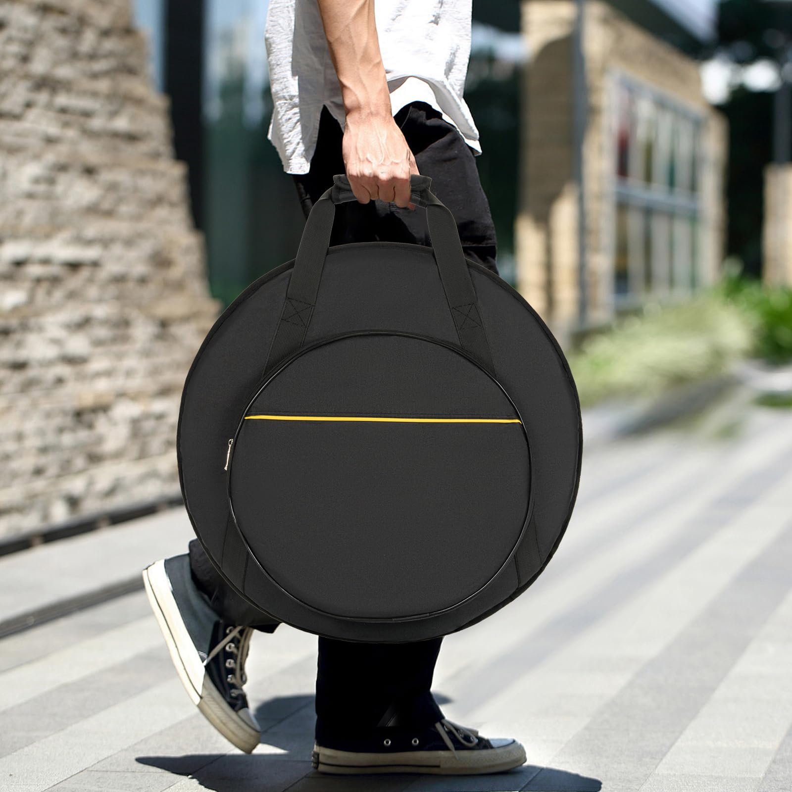 OUUTMEE Bolsa para platillos de 22" 600D impermeable, tejido Oxford Cymbalbag con divisor acolchado, espacio para 5 Raobao, bolsillo exterior de 15 pulgadas, con asa cómoda, color negro