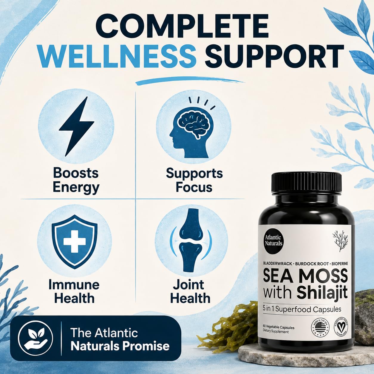 Atlantic Naturals Irish Sea Moss and Shilajit Capsules – 5-in-1 Shilajit Supplement for Men & Women with Bladderwrack, Burdock Root & Black Pepper – Energy, Vitality & Immunity – 2705mg, 60 Servings — Amazon image 3