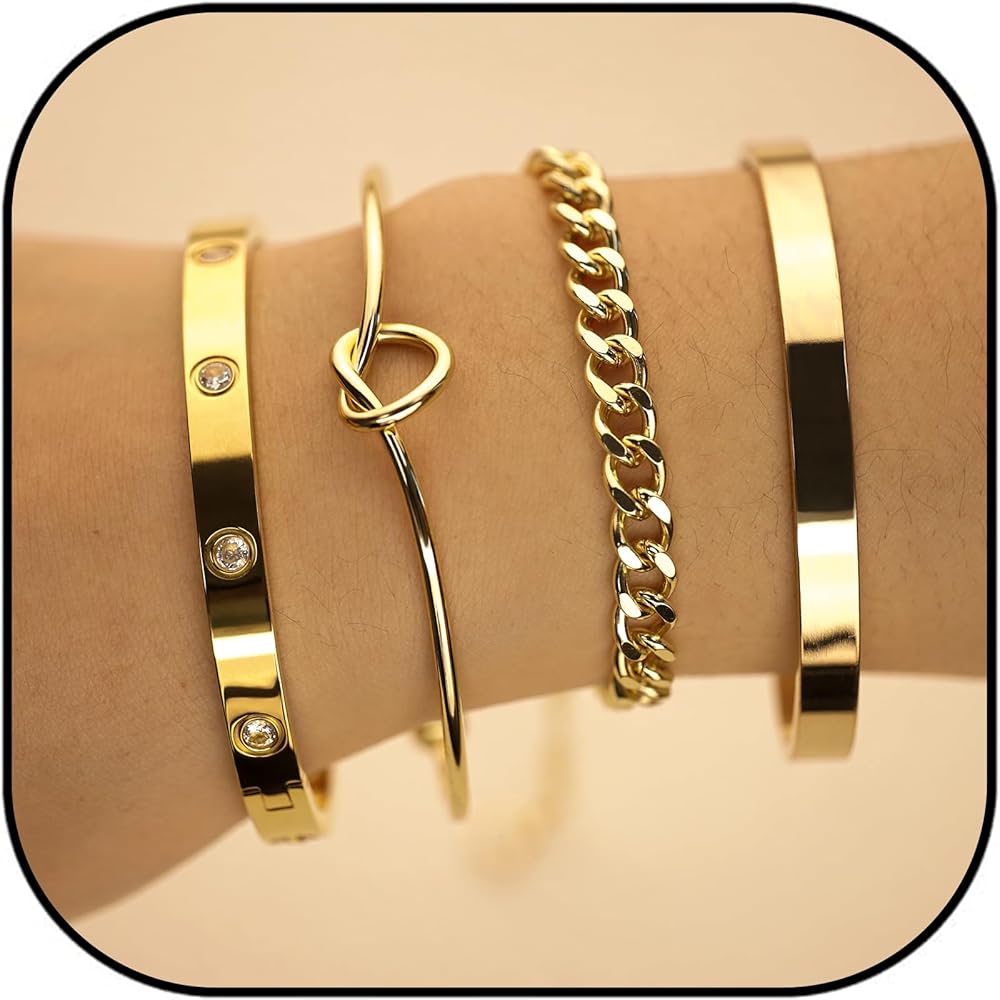 【関税&送料込】Golden  Bracelets Fashion 18k Gold Bling Jewelry Link Chain Bracelet Wristband