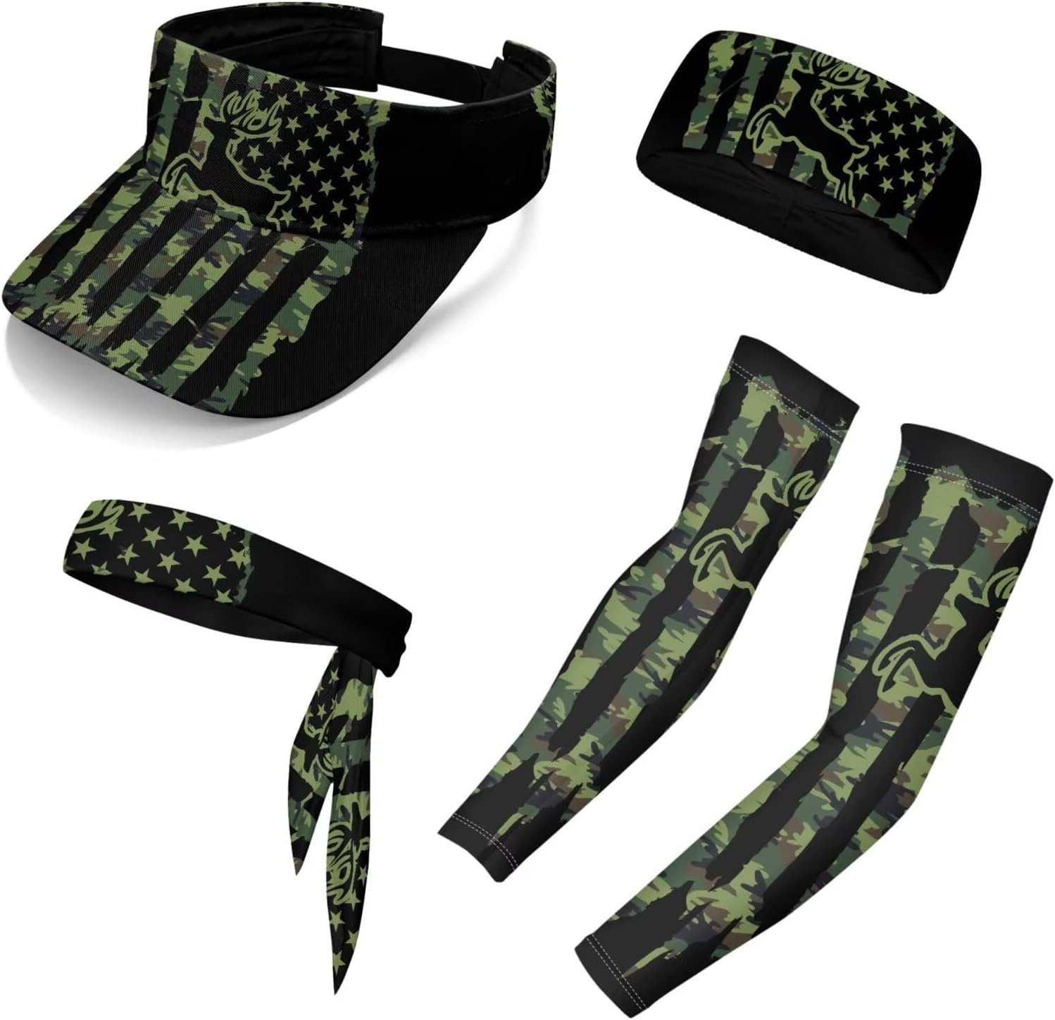 Golf Visor Unisex Sport Sun Visor Hats Set with Headband Sweatband Arm Sleeves for Women Men Golfer