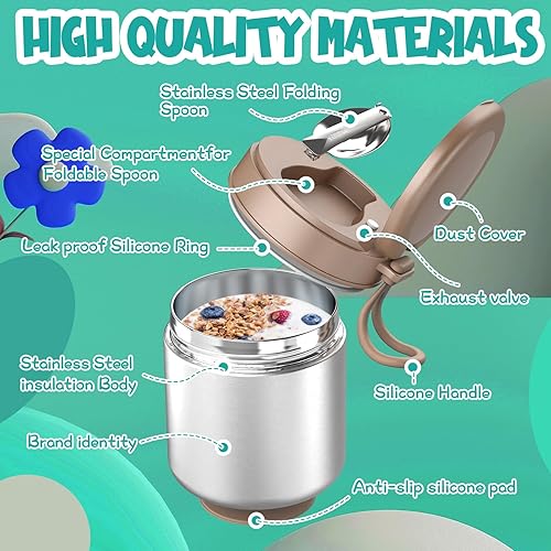 Miniatura 13 de Tarro de comida aislado para niños, 15.2 onzas, termo para alimentos calientes, termo de sopa, recipiente de alimentos aislado, Termos para Comida