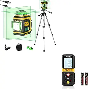 Prexiso 215Ft Laser Measure & Level Combo - Green, 360 Cross Line Laser Level with Tripod, Rechargeable, Extension for Diagonal Measuring