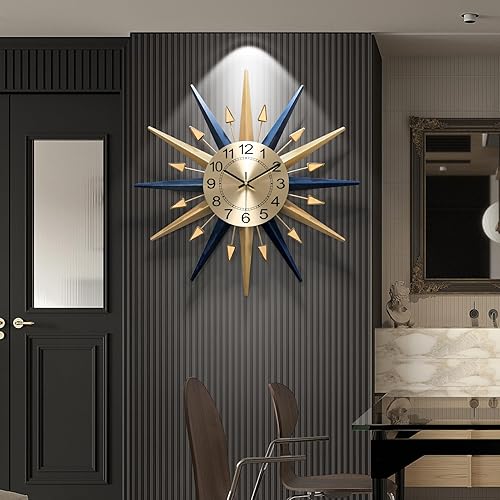Miniatura 8 de Starburst - Reloj de pared grande decorativo de mediados de siglo, moderno reloj silencioso que funciona con pilas para sala de estar, cocina,